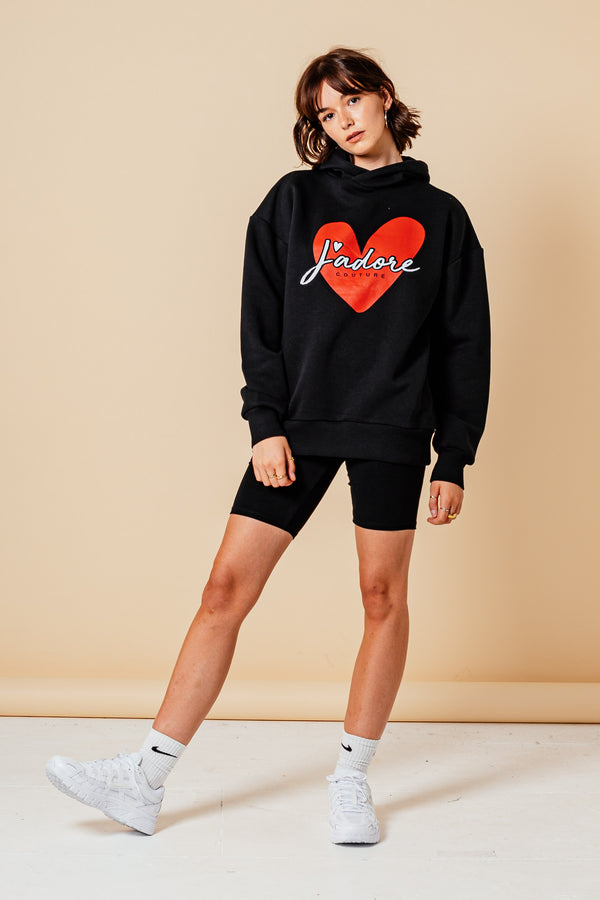HEART SHAPE OVERSIZED HOOD (W) - BLACK