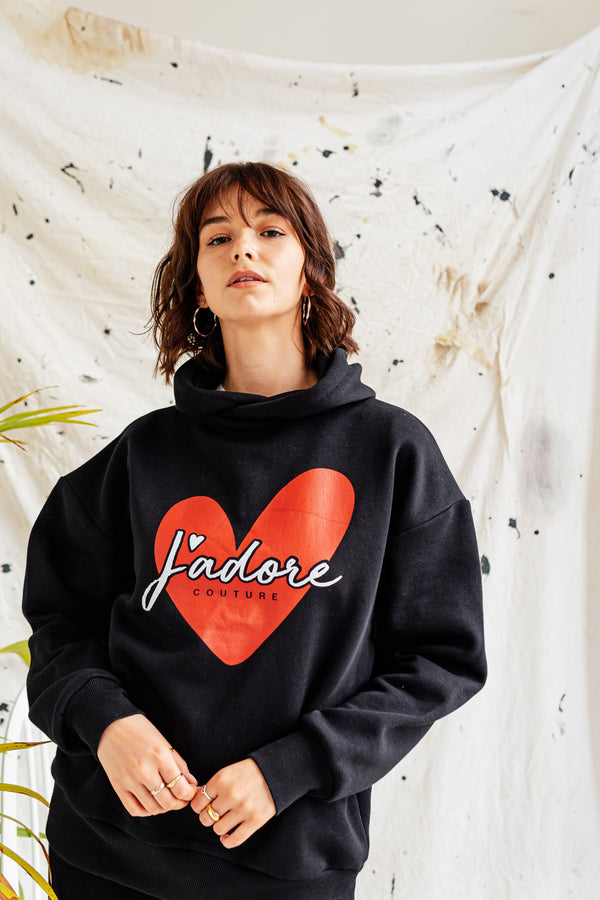 HEART SHAPE OVERSIZED HOOD (W) - BLACK