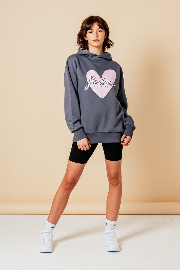HEART SHAPE OVERSIZED HOOD (W) - DARK GREY