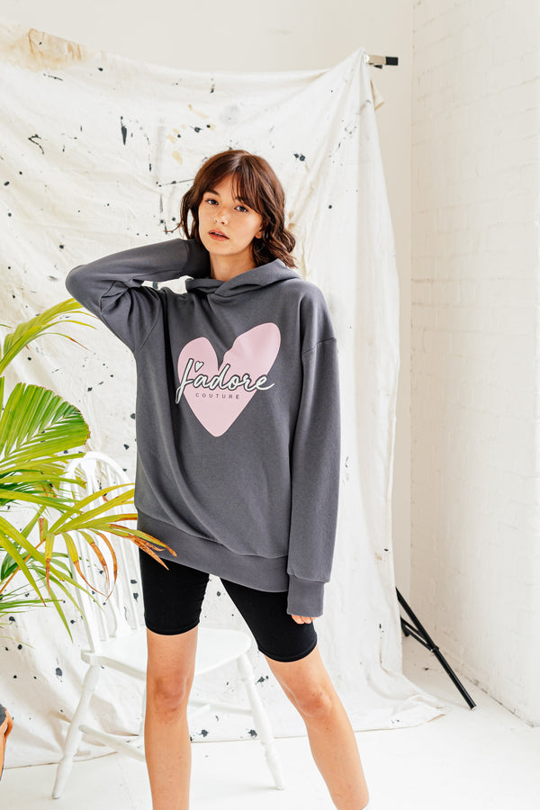 HEART SHAPE OVERSIZED HOOD (W) - DARK GREY
